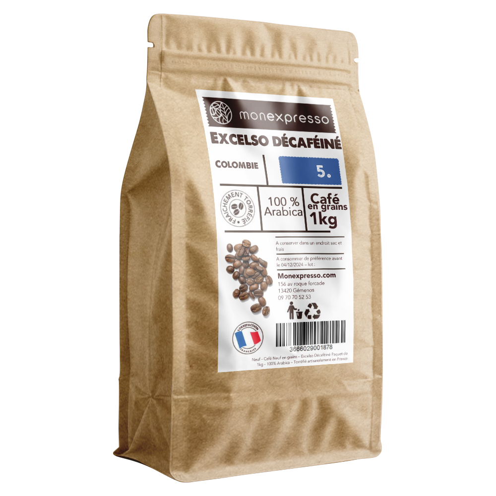 Café En Grains - Pure Origine -  Colombie Excelso Décaféiné Co₂ - 100 % Arabica