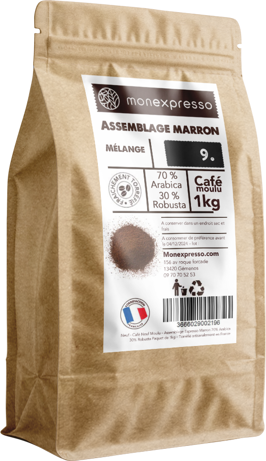 Café Moulu - Assemblage - Espresso Marron - 70 % Arabica 30% Robusta