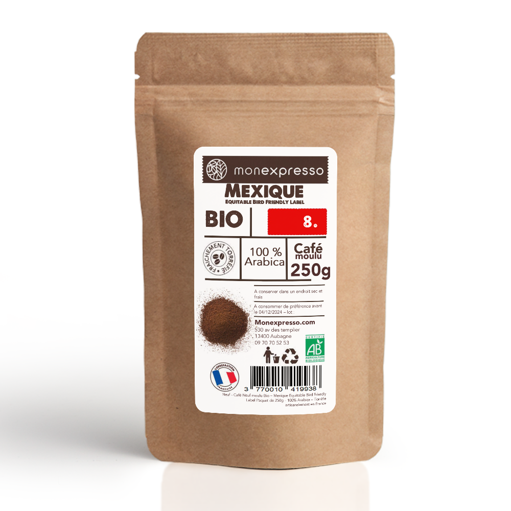 Café moulu Bio Mexique Equitable Bird Friendly Label